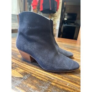 Isabel Marant Dicker Black Suede Ankle Boots Stacked Wooden Heel EU 36 o US 5.5